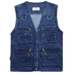 Brieuces Over size 5XL Denim Vests Men Cotton Multi Pocket Jean Jacket Gilet Male Brand Military Waistcoat masculina jaquetas