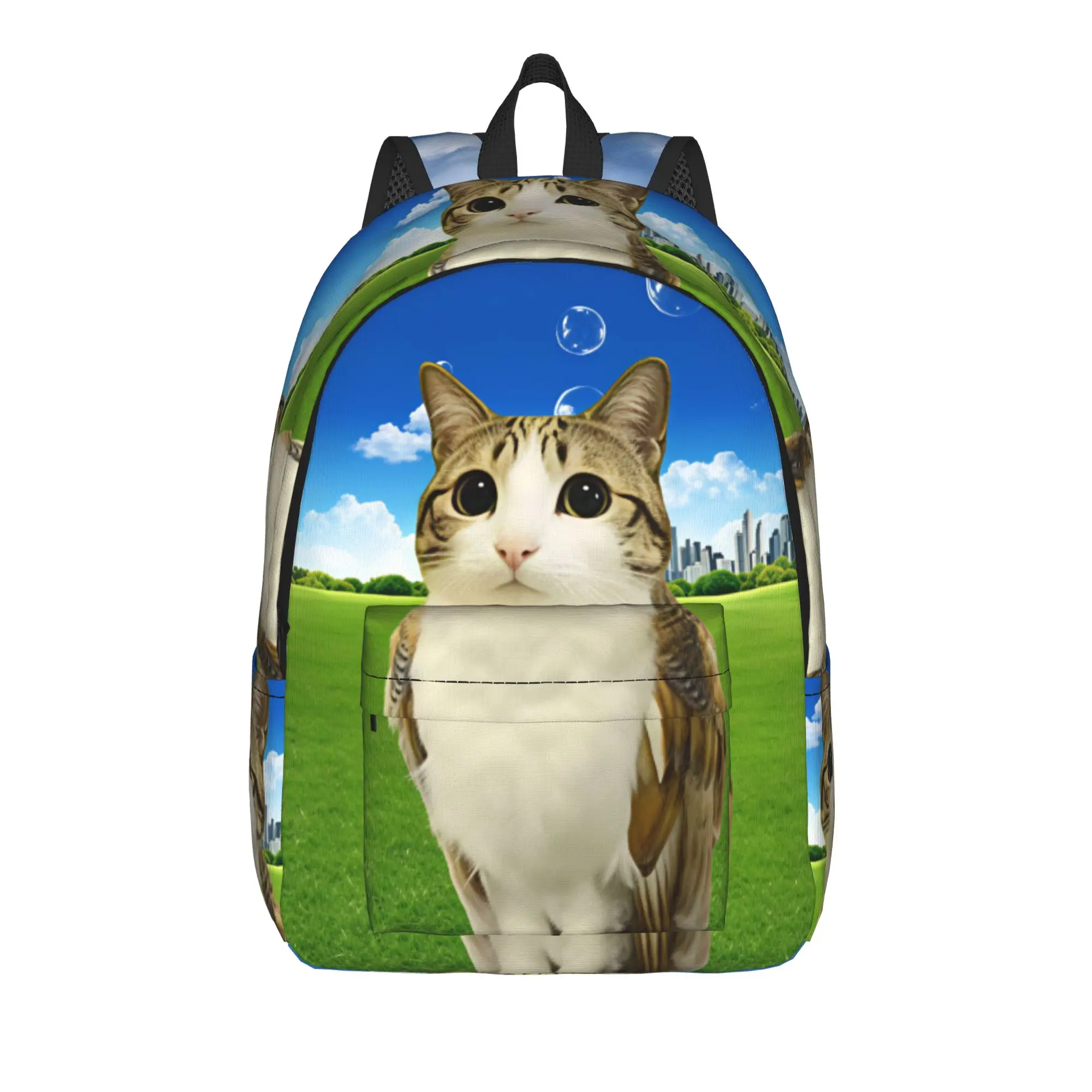 Cat Owl Funny  Backpack Men  Large Backpacks Polyester Kawaii High School Bags Camping Custom Rucksack