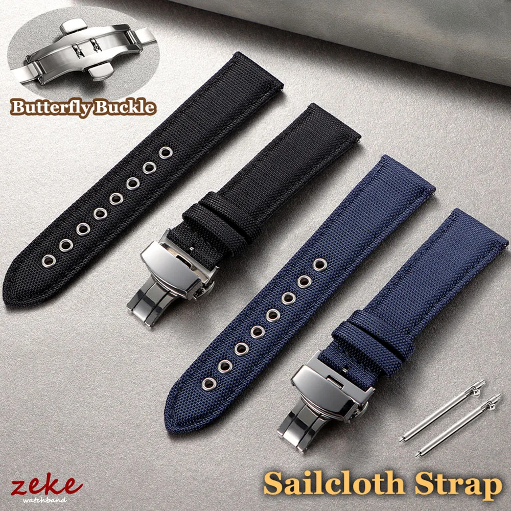 

22mm Sailcloth Watch Strap for Fossil for Seiko Waterproof Army Sport Nylon Canvas Watchband Quick Release Cowhide Belt for Men