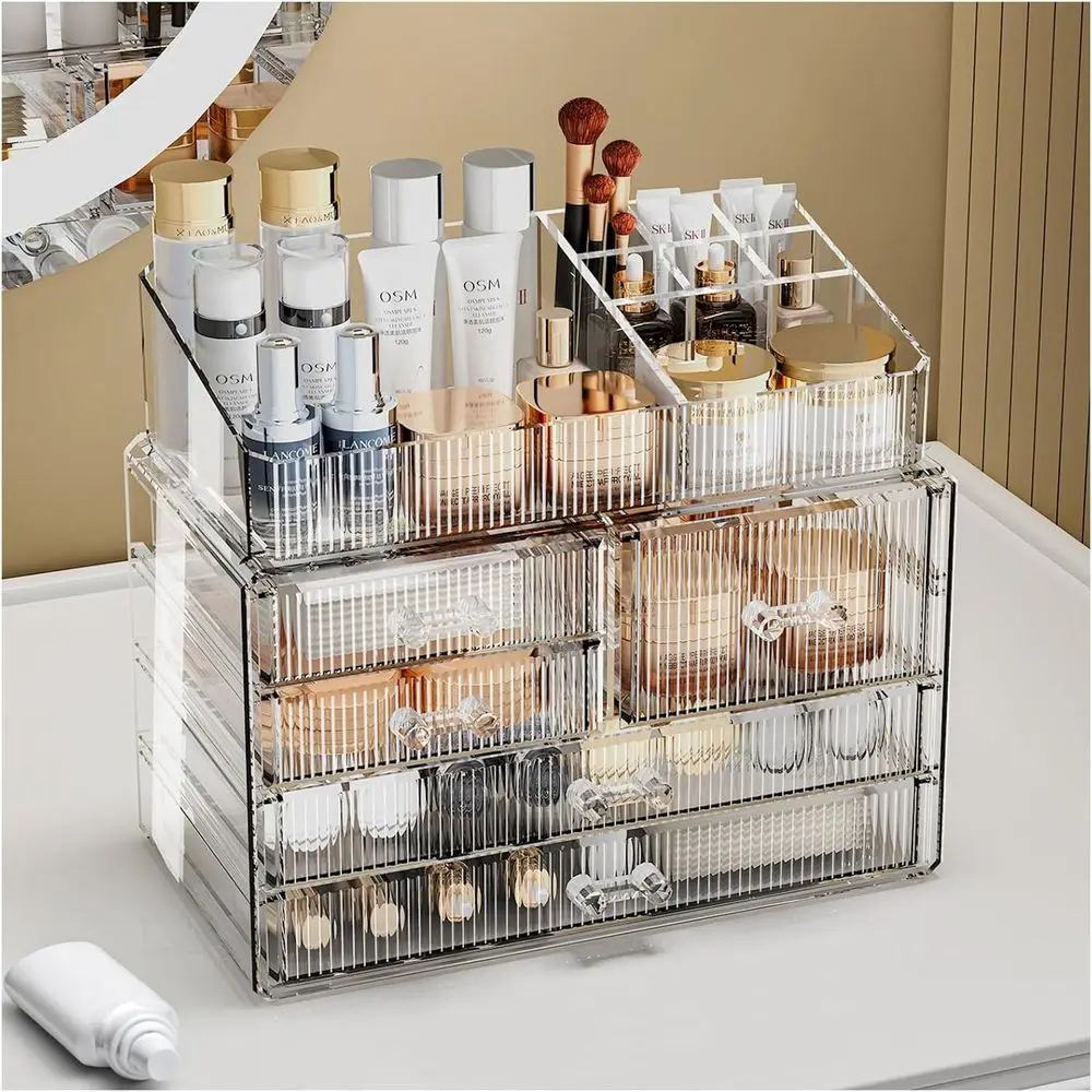 

Transparent Acrylic Makeup Organizer - 6 Drawers for Vanity with Top Storage