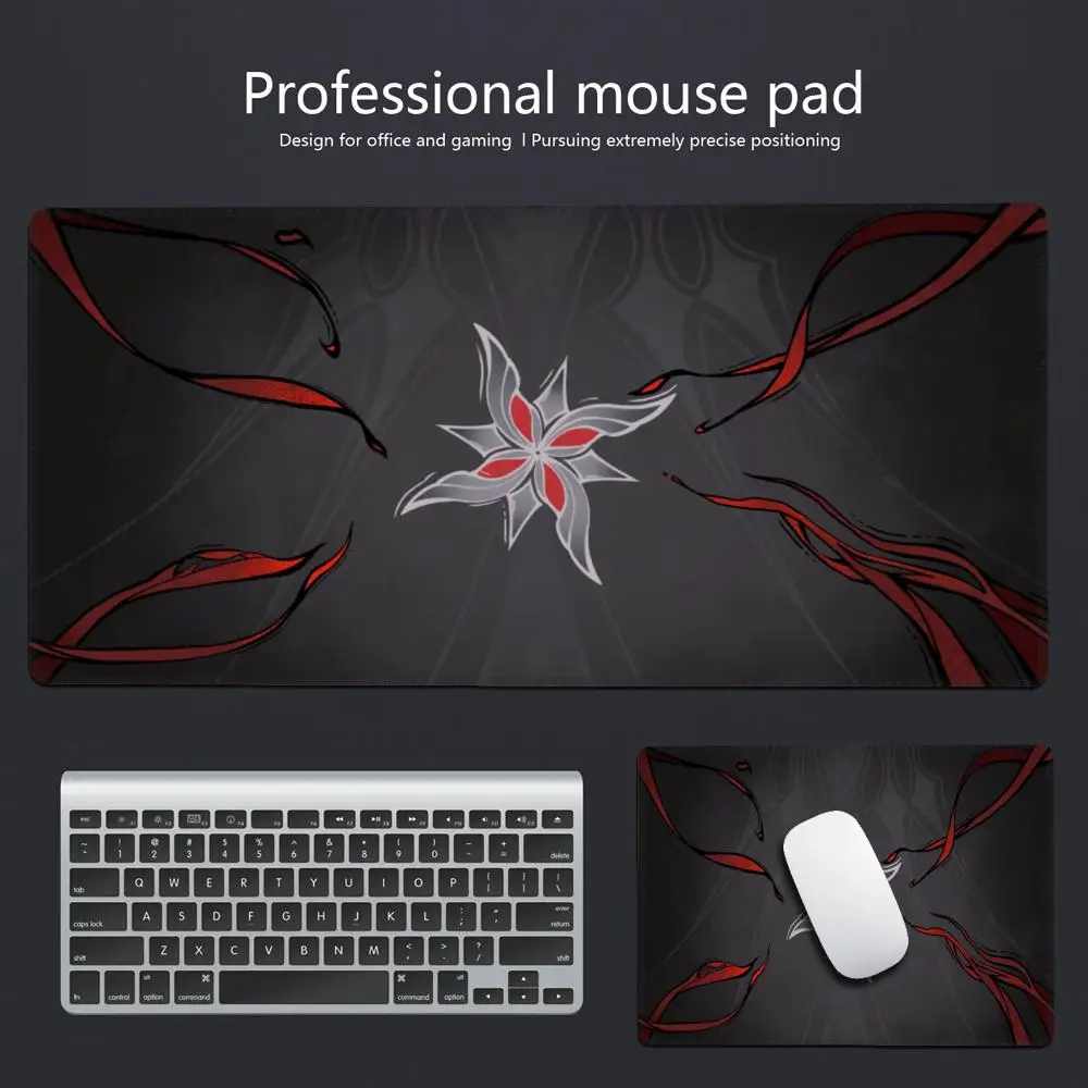 Dark aesthetic totem flower mouse pad, black‑and‑white contrast cool large desk mat, wear‑resistant non‑slip computer gaming