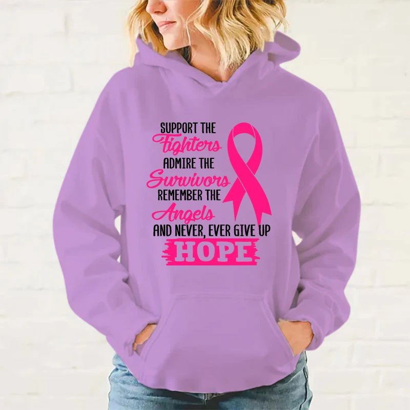 New Breast Cancer Awareness Support The Fighters Print Hoodies Women Men Fashion Casual Sports Sweatshirts Pullovers Tops