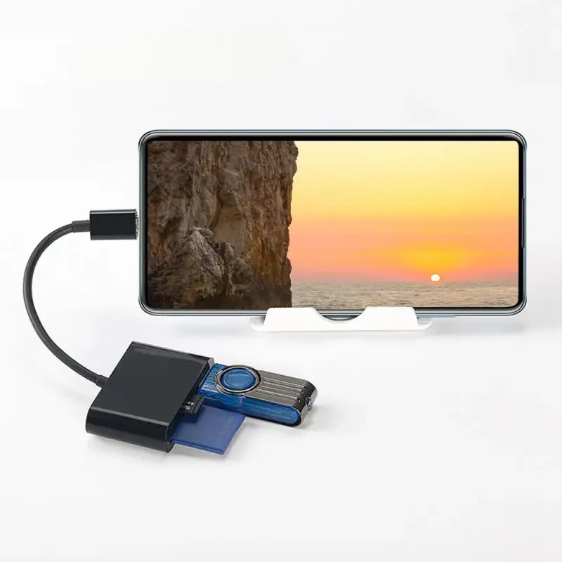 RYRA-Convertisseur de concentrateur multi-ports 3 en 1, type-c vers USB A, adaptateur OTG, lecteur de carte mémoire TF SD, iPhone, Android, ordinateur portable