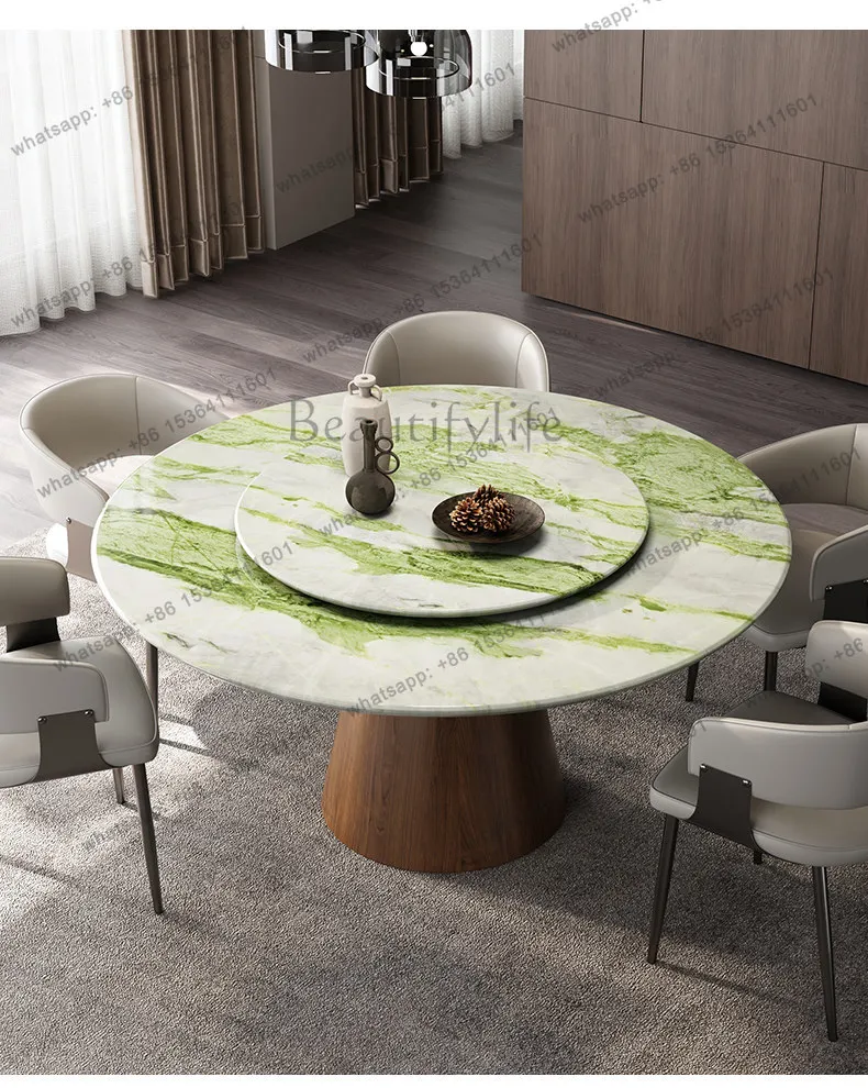 

Imported Luxury Stone Swan Lake Round Dining Table with Carousel Hotel Villa Natural Marble Round Dining Table