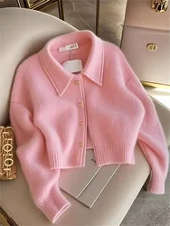 Pink Sweet Fur Jacket for Women Sweater Cropped Cardigan Sueter Mujer Winter Coat Luxury High-end Commute Polo Shirt Sweater