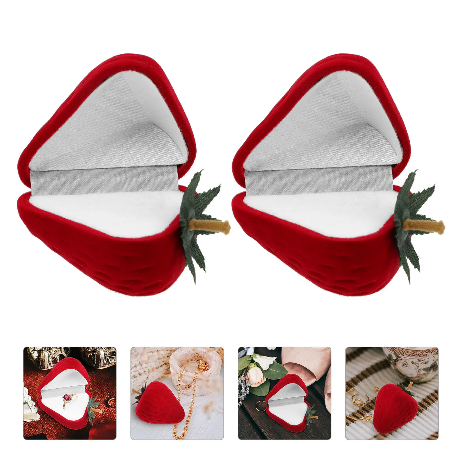 

2Pcs Strawberry Jewelry Box Lint Delicate Ring Case Portable Storage Organizer Mini Jewelry Holder for Women Rings Engagement