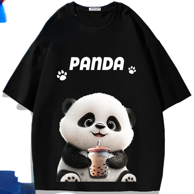 Men\'s Panda Print Short Sleeve T-Shirt Oversized Cotton Loose Top Summer Fashion Brand 2024 Men Clothing  Graphic T Shirts