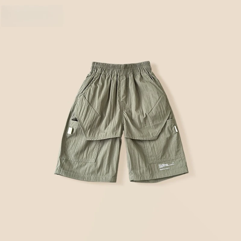 

Boys Summer Cargo Shorts 2025 New Korean Fashion Casual Daily Lightweight Solid Color Pockets Knee-length Pants