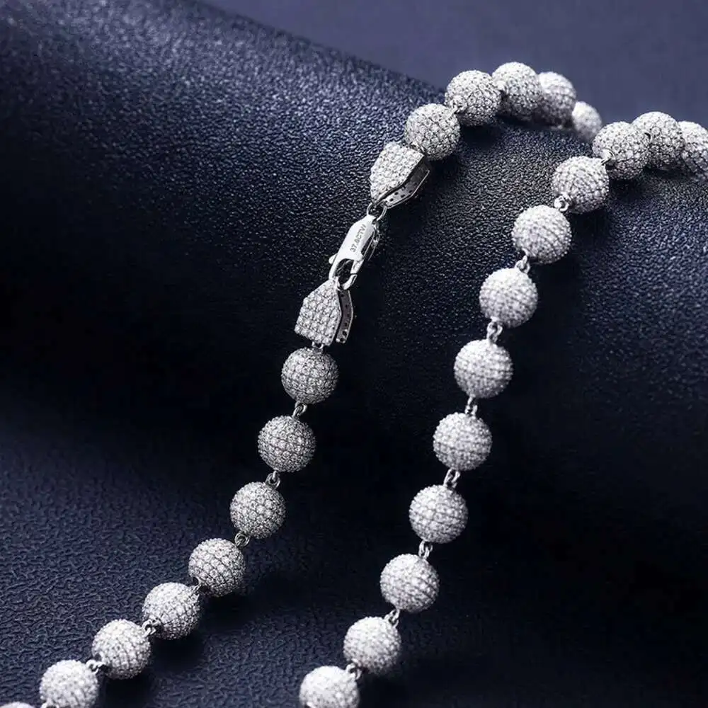 

Sterling Silver 925 Lab Grown Moissanite Diamond Bead Chain Iced Out Necklace Bracelet Hip Hop Jewelry Set for Man