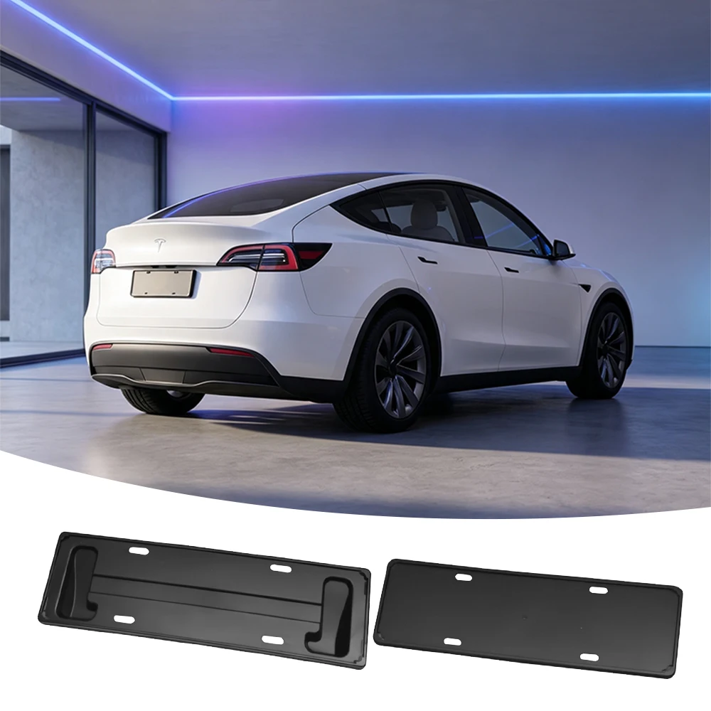 2Pcs Floating Front & Rear License Plate Frame For Tesla Model Y Juniper & Model Y L 6‑seater 2025‑2026 Car Exterior Accessories