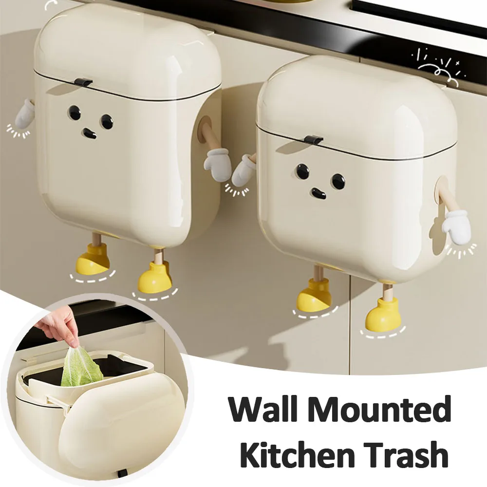 9L/12L Kitchen Trash Bin Wall Hanging Trash Can With Lid Recycle Bin Kitchen Garbage Cube for Food Waste and Bathroom Waste Bin