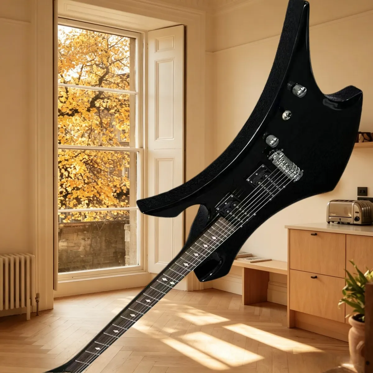 Guitare Alien noire fabriquée à la main, pont fixe, micros HH, guitare rock adaptée à la musique rock et heavy metal, égalisation tri-bande.