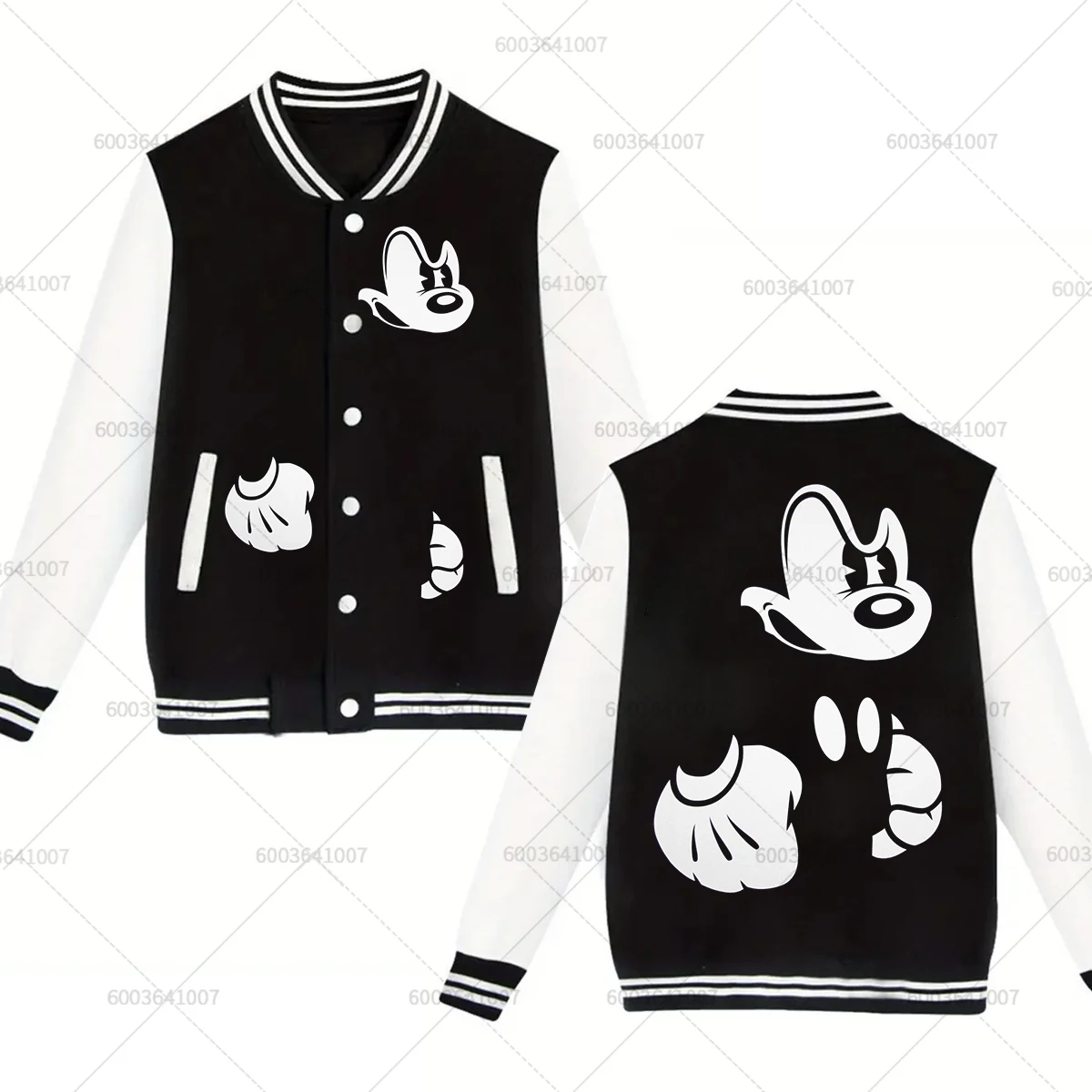 Pareja de Disney Mickey Mouse Angry hombres mujeres chaqueta de béisbol deportes Otoño Invierno abrigos clásicos polar cuello redondo ropa de calle sudaderas con capucha
