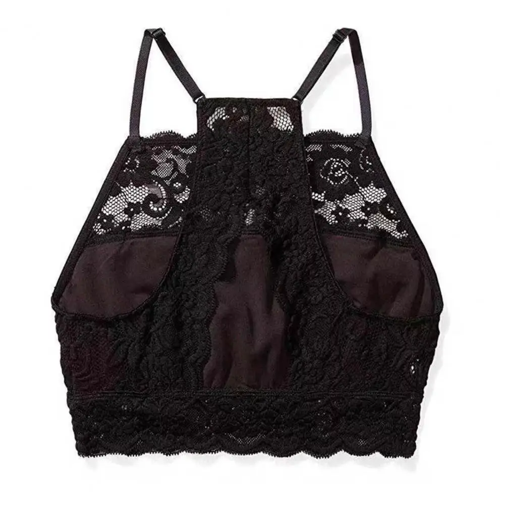 Summer Embroidery Flower Lace Tube Top Halter Backless Bandeau Bra Breathable Perspective Thin Women Sexy Underwear