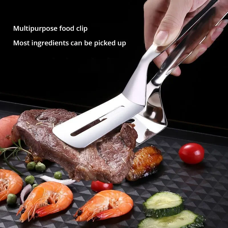 

1pc Silvery 401 Stainless Steel Steak Clip Pancake Fried Fish Roast Meat Clip Barbecue Pliers Bread Clip Household Kitchen Tools