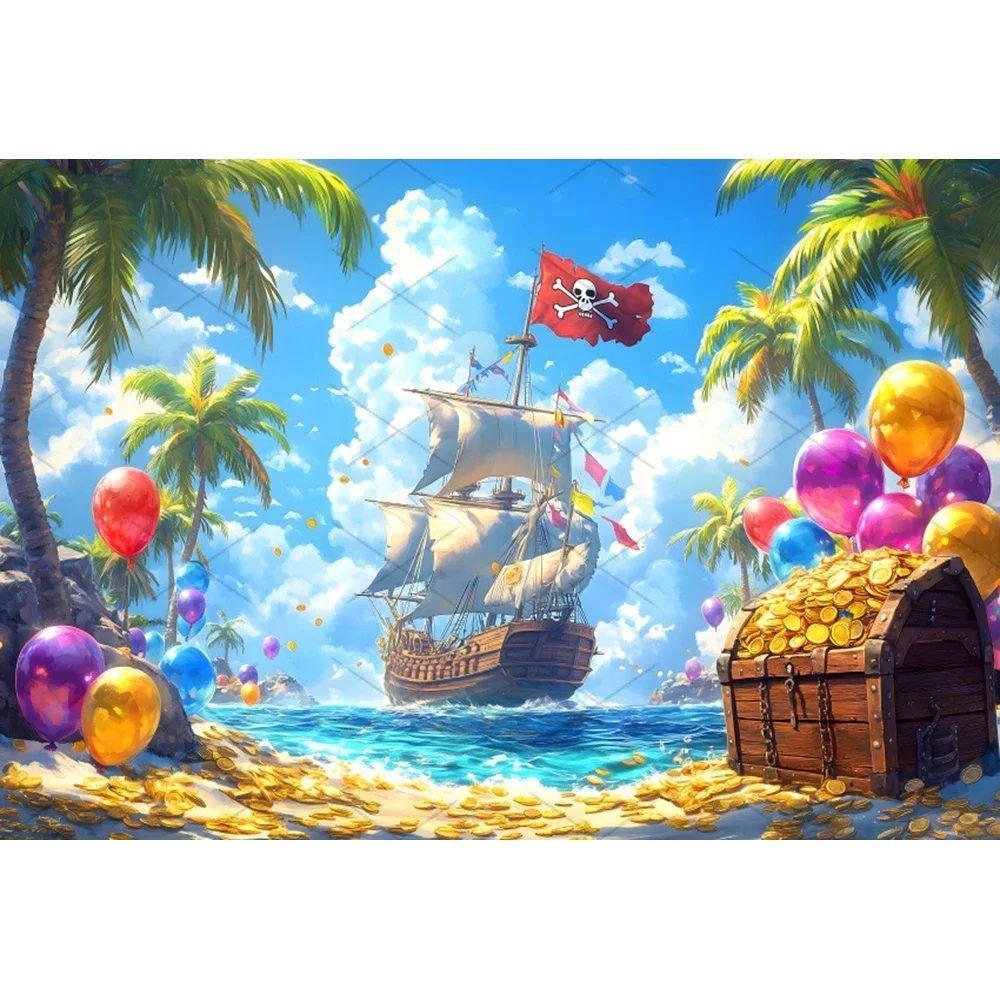 النفط اللوحة نمط القراصنة موضوع عيد ميلاد الطفل التصوير خلفية الصيف سفينة البحر الكنز خلفية الطفل صور التصوير الفوتوغرافي