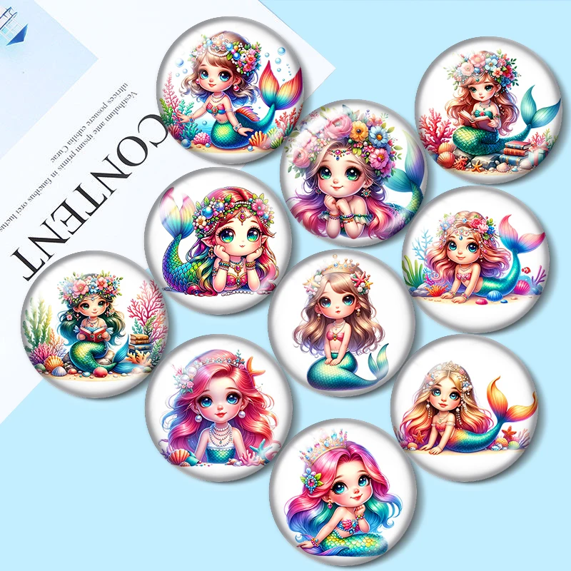 

Cute underwater girl 12mm/20mm/25mm Round glass cabochon flat back Making findings for custom DIY bracelets