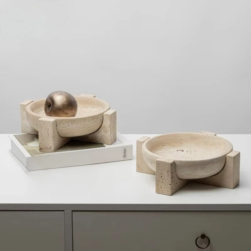 Modern Natural Travertine Round Bowl Polished Surface Customized Color for Home Decor