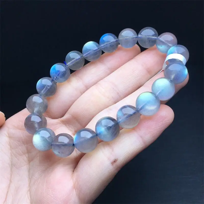 10MM Natural Gray Moon Stone Bracelet Gemstone Crystal Reiki Healing Gemstone Bracelet Fengshui Jewelry Gift 1PCS