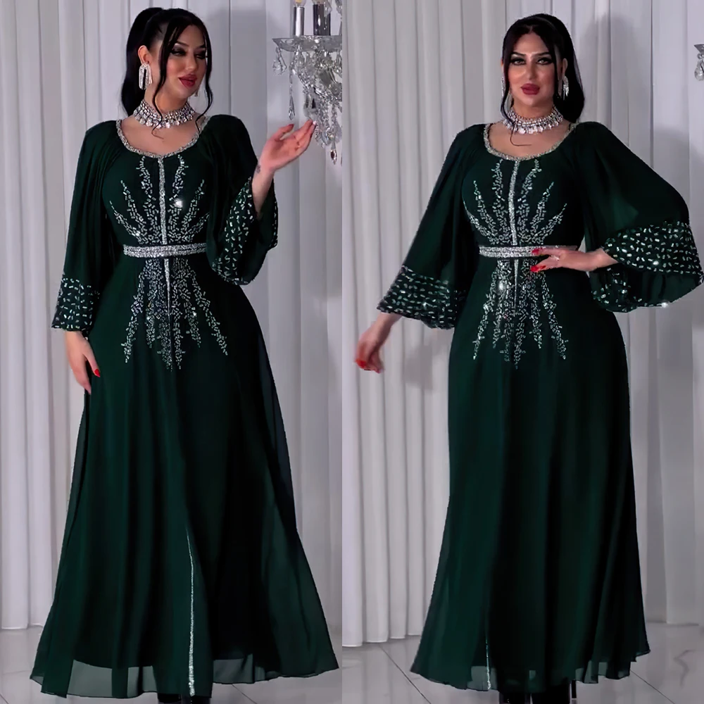 Nuovo 2025 Chiffon Diamanti Abaya Per Le Donne di Lusso Dubai Abaya Turchia Caftano Abito Musulmano Djellaba Jalabiya Caftano Marocain Femme