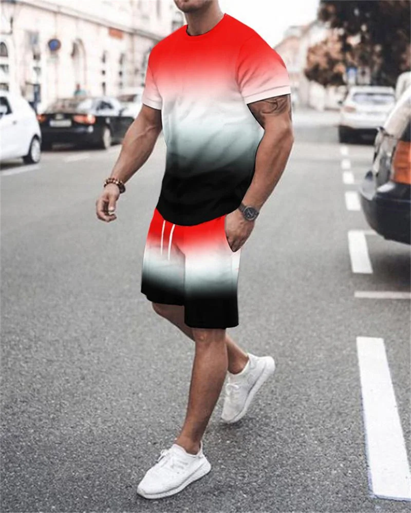 Conjuntos de moda para hombre, camiseta de manga corta, traje de 2 piezas, ropa de calle, pantalones cortos deportivos con estampado 3D, chándal de