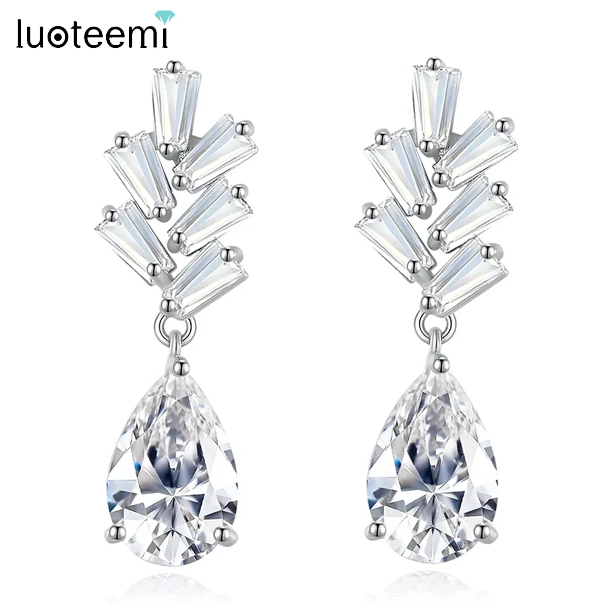 

LUOTEEMI Charm Cubic Zirconia Elegant Earring Personality Waterdrop Shape Paved CZ Drop Jewelry for Bridal Wedding Embellishment