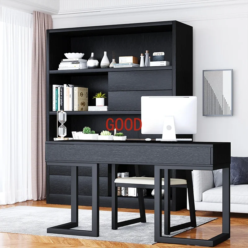 Simple Modern Nordic Partition Black Oak Storage Bookshelf Study Furniture