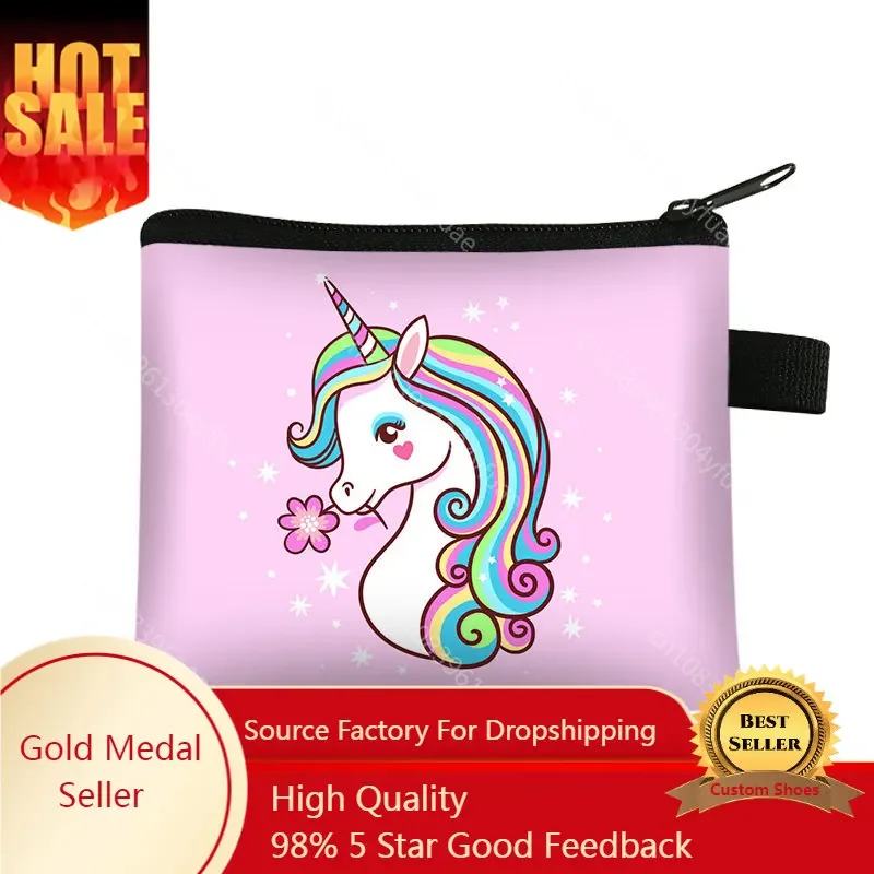 

Women Girl Unicorn Printing Mini Portable Bags Fashion Coin Purse Card Holder Wallet Key Pouch Make up Cartoon Bag