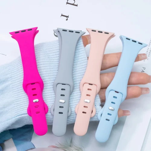 Imagen 2 del producto Correas de reloj delgadas para Apple Watch 45mm 44mm 40mm 41mm 42-46mm pulsera de silicona iwatch Band serie 11 10 9 8 7 6 se ultra 3 49mm