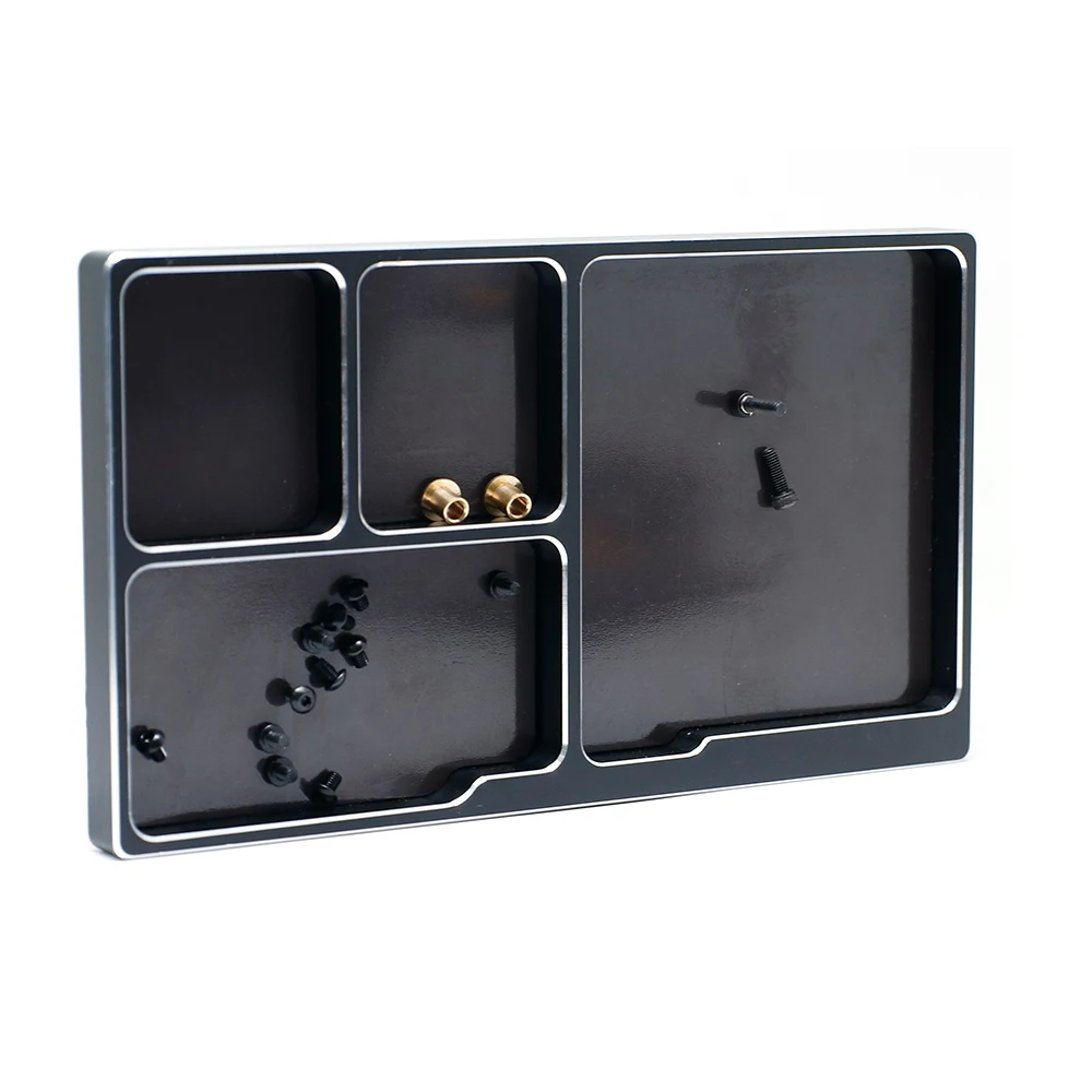 HFLRC CNC Aluminum Screws Organizer Tray 4 Slots with Anti-Slip Feet for 1/10 1/8 RC Car Build Repair Bench Tool