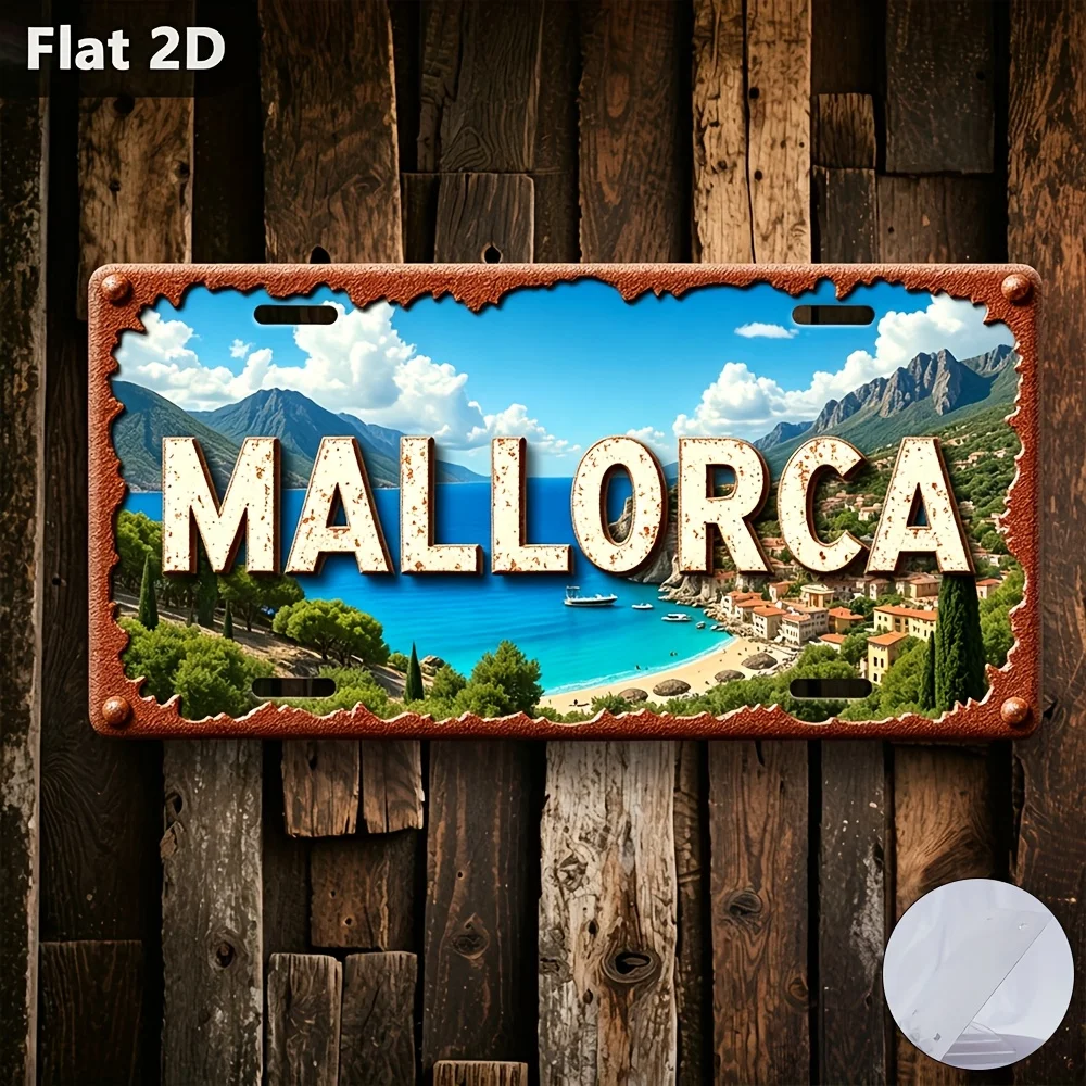 2D Flat, 1pc, Vintage Aluminum Sign, Decorative Plaque & Statues (30.48Cm X 14.16Cm), Mallorca, Town, Spain, Retro Metal Decor,