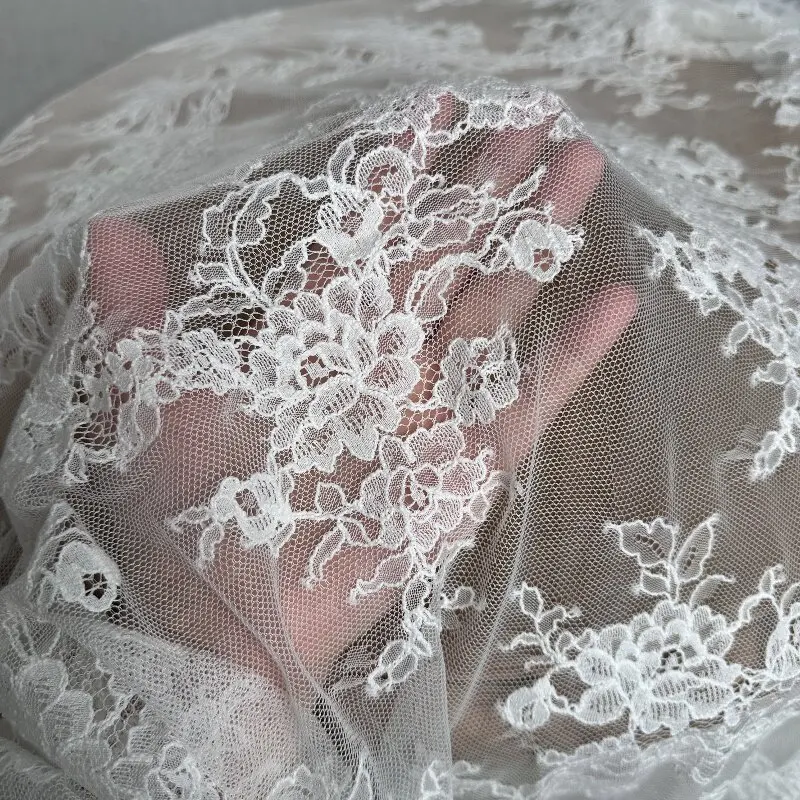 High-Grade White Lace Flower Transparent Tulle Fabric Table Layout Skirt Fabric