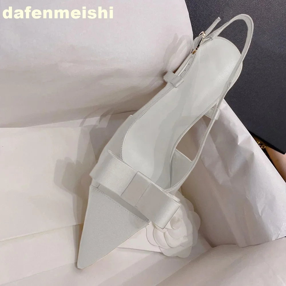Boog Holle Vrouwen Hoge Hakken 2026 Zomer Nieuwe Stijl Puntschoen Naaldhak Zijden Teen Sandalen Slingback Terug Strap Schoenen