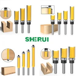 1/4 ′′ 8mm Shank uzun bıçak gömme Trim Router Bit ahşap şablon desen Bit için rulman ile Tungsten karbür freze kesicisi