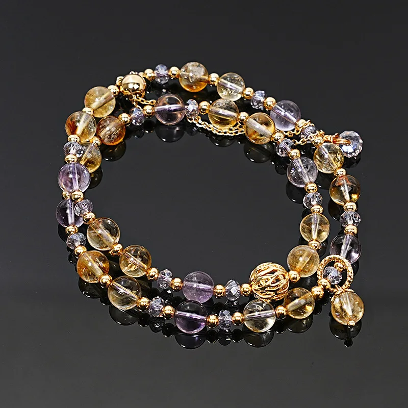 Fine Gifts Purple Jade East High-quality Natural Amethyst Bracelet Women's Yellow Crystal White Fashion Elastic Rope Hand String