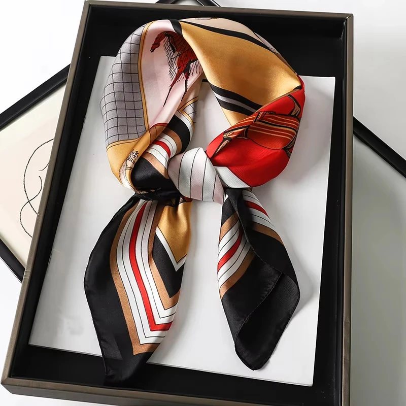 

70*70CM Fashion Silk Square Scarf Women Satin Shawl Wrap Hijab Female Hair Band Luxury Ladies Print Design Headband Scarves