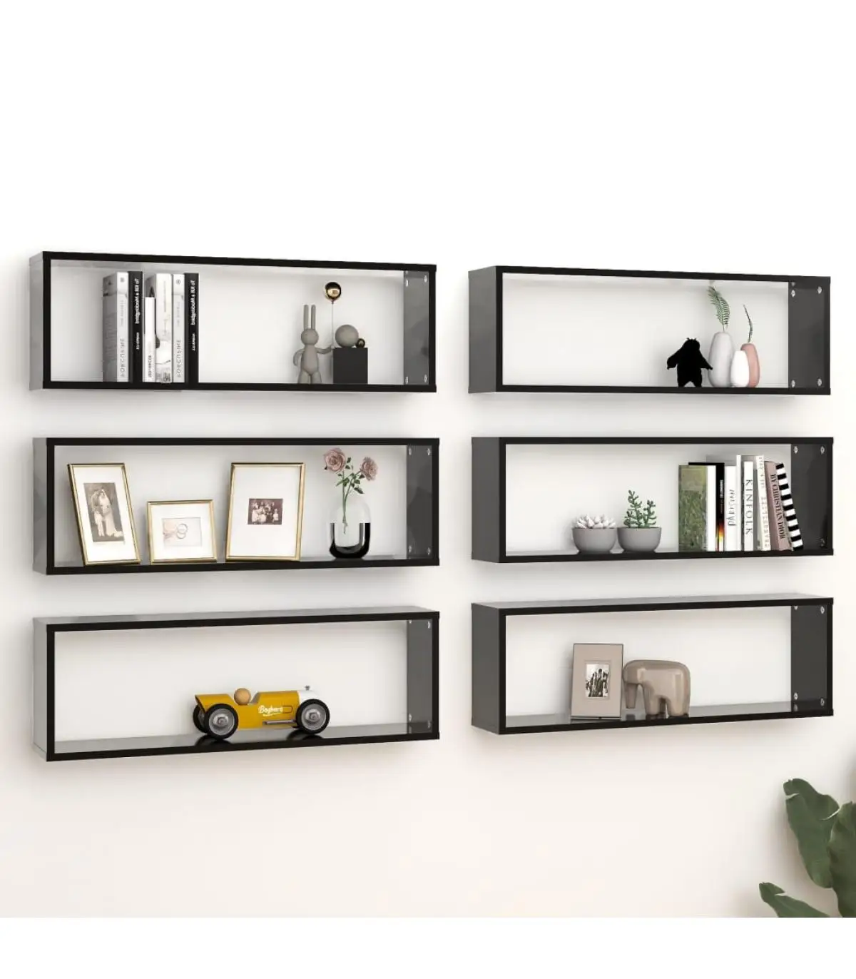 Shelves and shelving shelves Wall cubes 2 Pcts black chipboard 80x15x26,5 cm