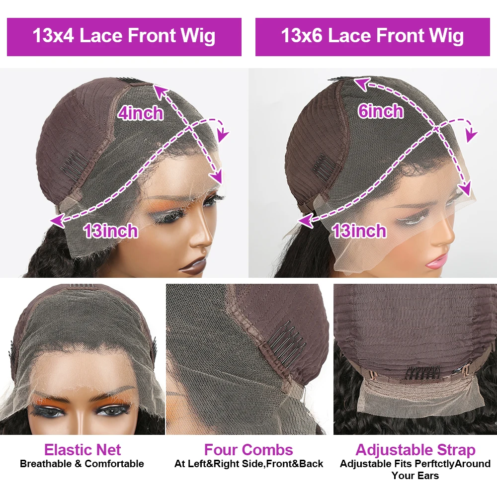 250 Density Loose Deep Wave 13x6 Lace Front Human Hair Wigs Brazilian 30 40 Inches Curly Water Wave HD 13x4 Lace Frontal Wig