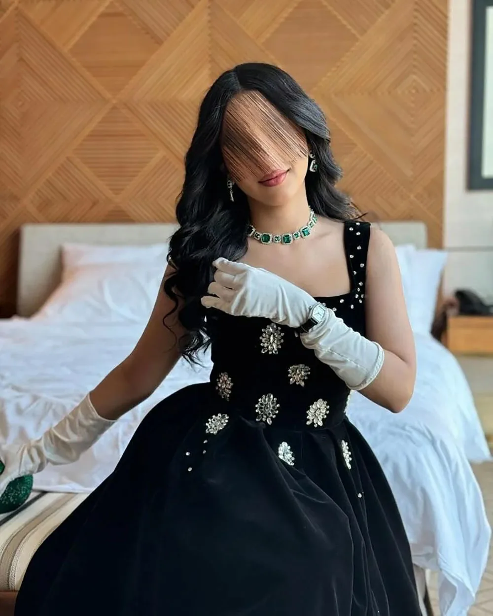 Msikoods personnalisé noir velours robe de bal saoudien une ligne strass élégant robe de fête d'anniversaire Vintage Midi robe formelle femme