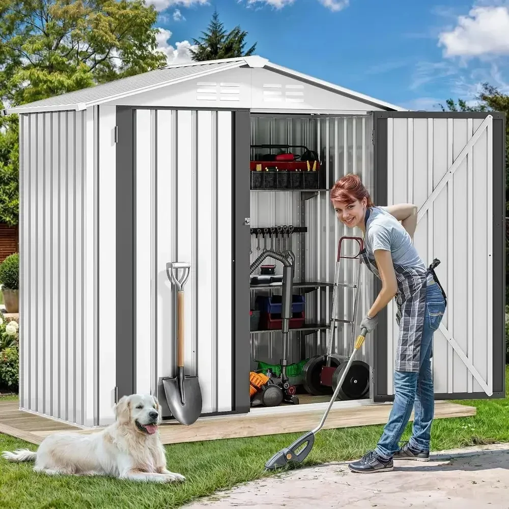 Sturdy Metal Outdoor Storage Shed with Secure Door and Ventilation for Tools, Mowers, Bikes, and More in White