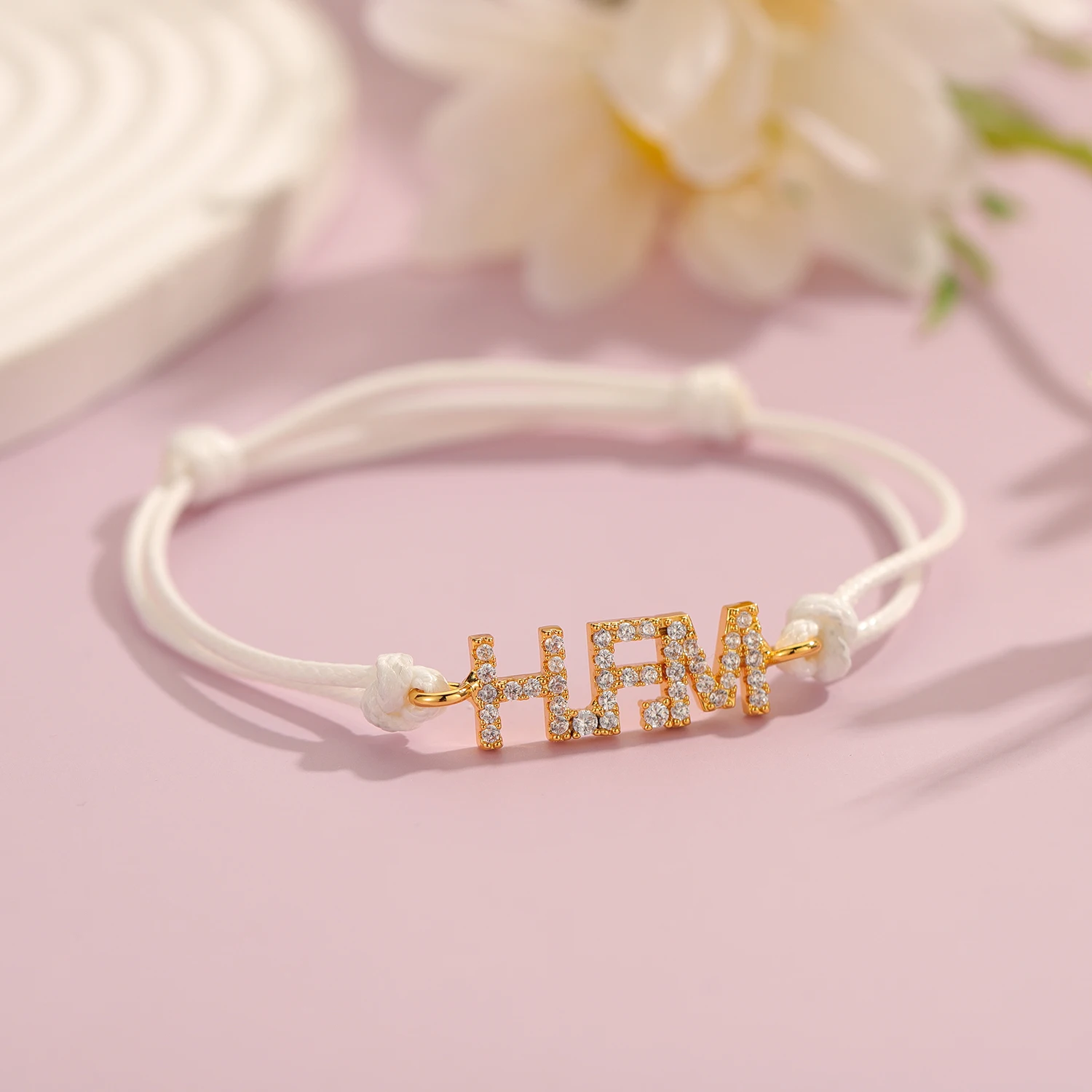 Customizable Zircon Alphabet Bracelet Adjustable Bracelet Initial Leather Rope Bracelets Mother's Day Gift for Mom Women Jewelry