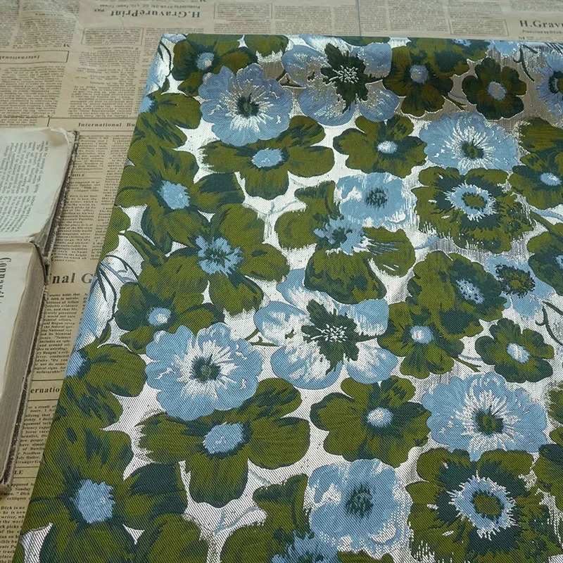 45cm x 155cm azul verde cor jacquard brocado tecido moda vestido saco decorativo diy tecido de costura