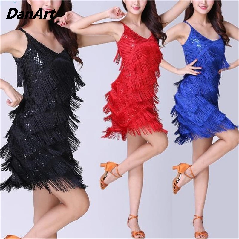 

Sexy Latin Dance Dress Tassel Sequin Performance Dress Nightclub Stage Dress Encrypted Tassel Dress Suspender Clothing Lady