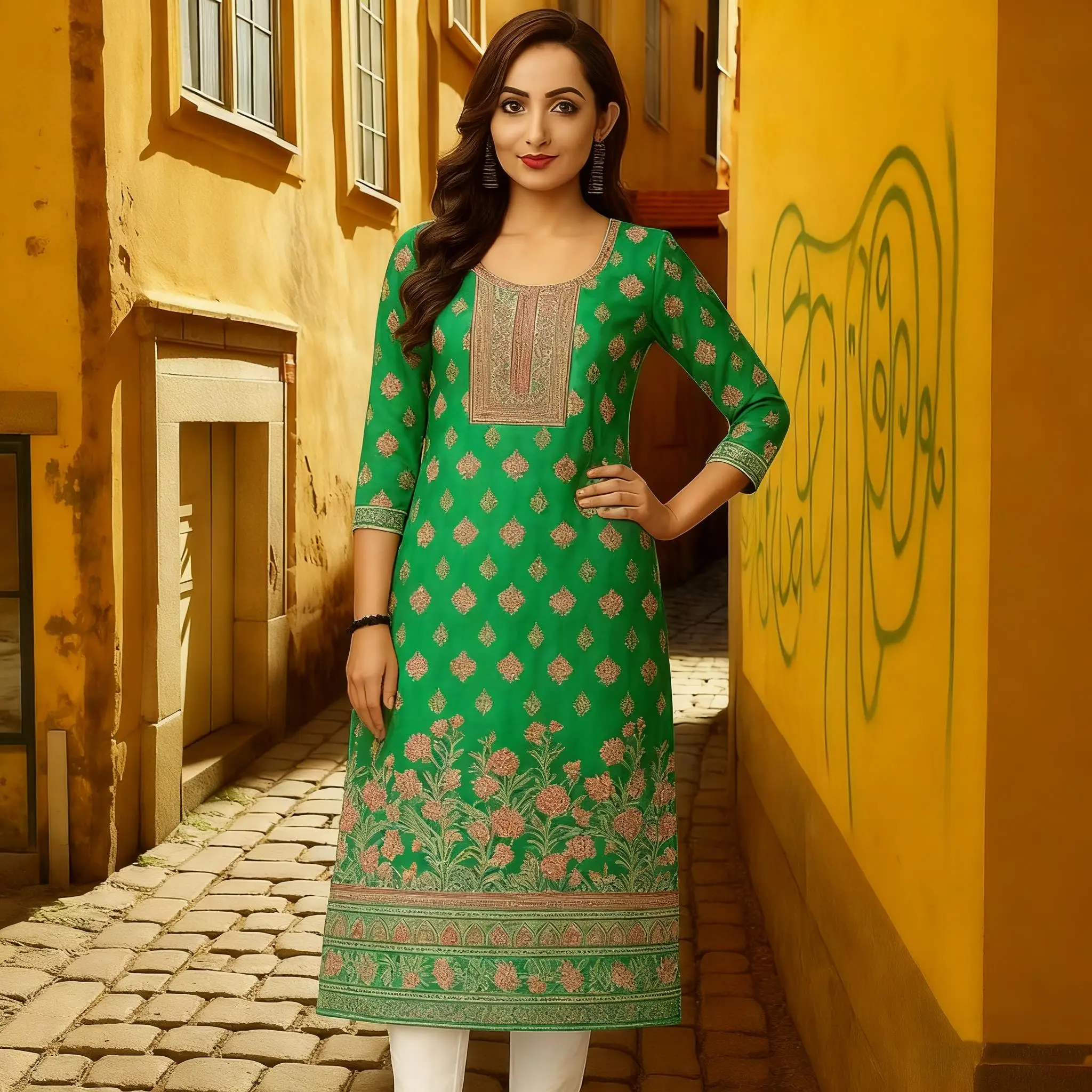 Muslim Women Kurt Casual Dress Slit hem Straight Casual Ethnic Peacock Mandarin Flowers Abito Donna Musulmana Muslim Kurtta,