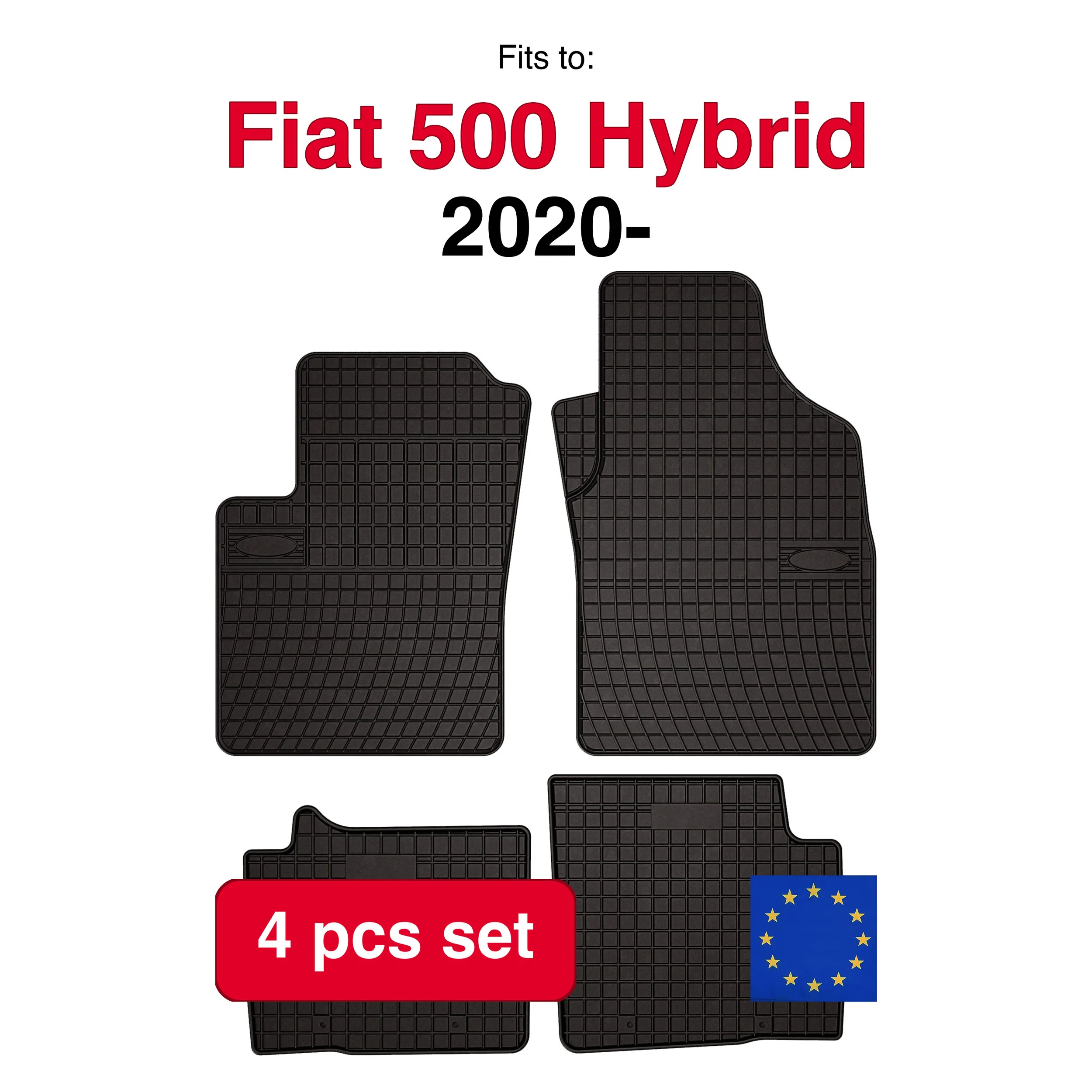 Rubberen automatten voor Fiat 500 Hybrid hatchback (2020-) - Zwart, gemonteerd (4 stuks)
