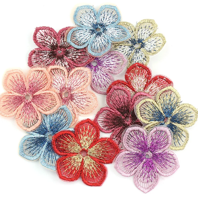 24Pcs 4.5cm Shiny Embroidered Colorful Flowers Appliques For DIY Headwear Hairpin Crafts Decoration Clothing Accessories