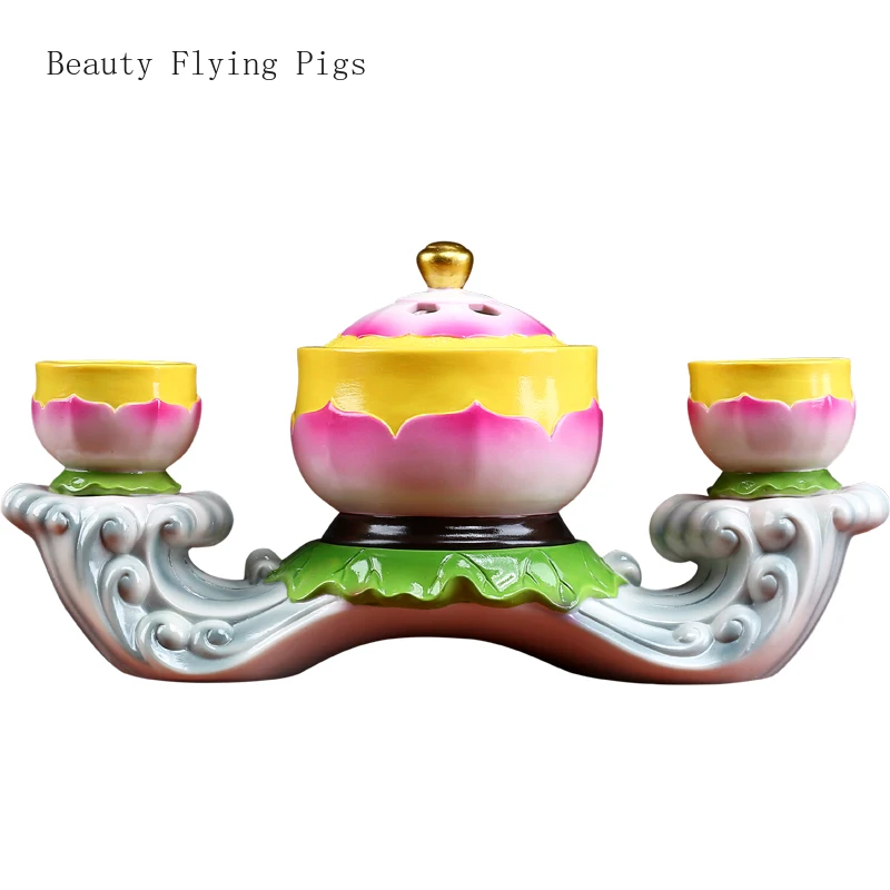 

Boutique ceramic lotus incense burner Buddha hall offering incense burner butter incense candlestick set feng shui