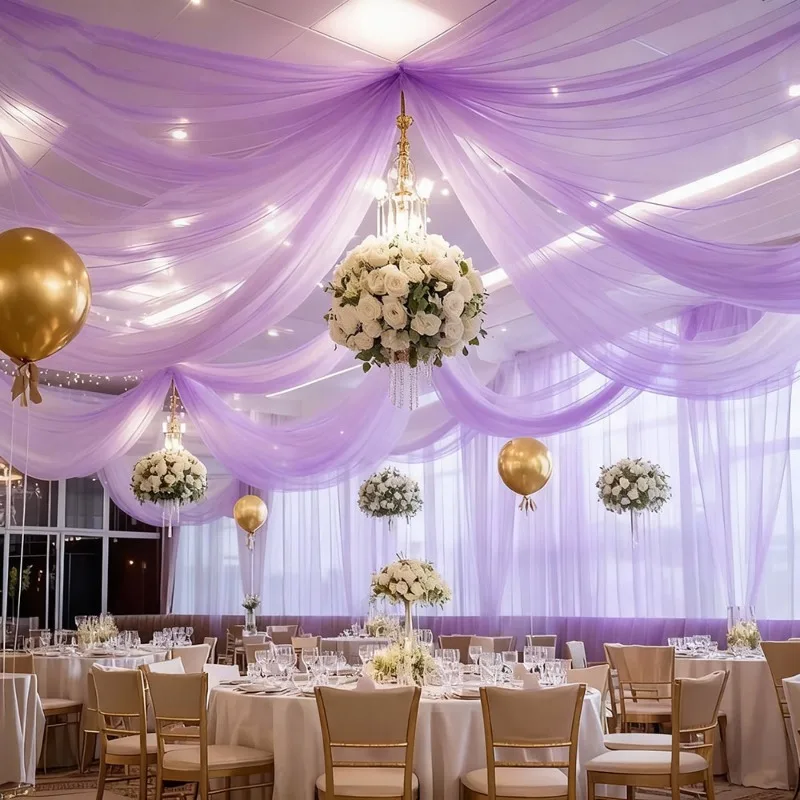 Dreamy Lilac Transparent Sheer Tulle Curtains, Billowy Drapable Fabric for Princess Party, Sweet 16, Photo Booth Backdrop