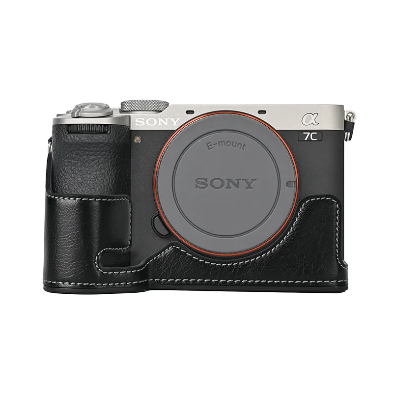 A7CII Retro OIL PU Leather Camera Half Case for Sony A7C2 A7C Mark II Bottom Opening Cover Base