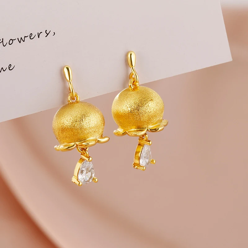New in glossy brushed lily of the valley water drop earrings for women retro small lantern inlay diamond earring jewelry
